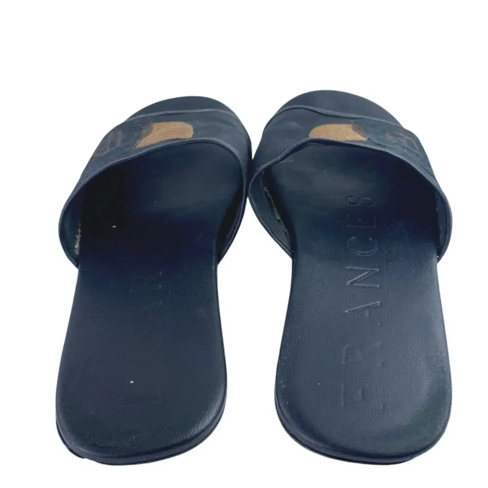 Dear Frances Women's Black Tan Lounge Embroidery Slip On Slides Sandals Size 6